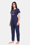 Sweet Moon Polyester Cotton Loungewear Set - Navy Blue  — thumbnail 4